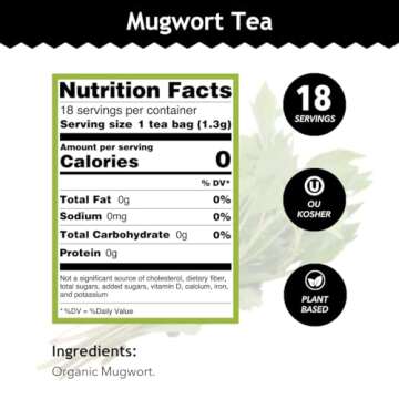 Buddha Teas Organic Mugwort Tea - OU Kosher, USDA Organic, CCOF Organic, 18 Bleach-Free Tea Bag