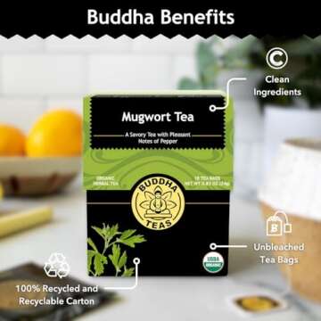Buddha Teas Organic Mugwort Tea - OU Kosher, USDA Organic, CCOF Organic, 18 Bleach-Free Tea Bag