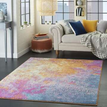 Nourison Passion Sunburst 5'3'' x 7'3'' Area-Rug, Modern, Abstract, Easy-Cleaning, Non Shedding, Bed...