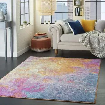 Nourison Passion Sunburst 5'3'' x 7'3'' Area-Rug, Modern, Abstract, Easy-Cleaning, Non Shedding, Bed...