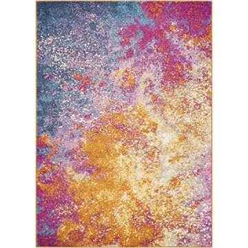 Nourison Passion Sunburst 5'3'' x 7'3'' Area-Rug, Modern, Abstract, Easy-Cleaning, Non Shedding, Bed Room, Living Room, Dining Room, Kitchen, (5' x 7')