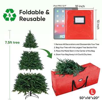 BALEINE 7.5 ft Christmas Tree Storage Bag, Heavy Duty Extra Large Artificial Christmas Tree Bag with Reinforced Handles and Dual Zippers Wide Opening (Red, 7.5 ft)