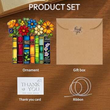 Book Ornament Stained Glass Window Hanging, Acrylic Bookish Gifts For Teacher, Librarian, Book Lover...