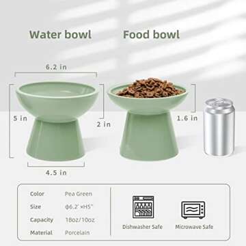 CEEFU 2 Extra Wide Elevated Cat Food Bowl, Ceramic Cat Bowls for Food and Water, Wide Shallow Cat Food Dish, Whisker Fatigue, Lead & Cadmium Free, Great Height for Cat, Sage Green