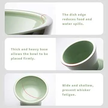 CEEFU 2 Extra Wide Elevated Cat Food Bowl, Ceramic Cat Bowls for Food and Water, Wide Shallow Cat Food Dish, Whisker Fatigue, Lead & Cadmium Free, Great Height for Cat, Sage Green