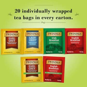 Twinings Tea Variety 6-Pack – Earl Grey, English Breakfast, Irish Breakfast, Earl Grey Decaf, Engl...