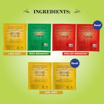 Twinings Tea Variety 6-Pack – Earl Grey, English Breakfast, Irish Breakfast, Earl Grey Decaf, English Breakfast Decaf, Lady Grey Tea Bags, 20 Count Each