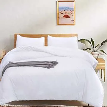CLOTHKNOW White Queen Comforter Set 3Pcs White Bedding Comforter Sets Solid White Bed Comforter Sets White Queen Bedding Sets White Queen Size Comforter Sets