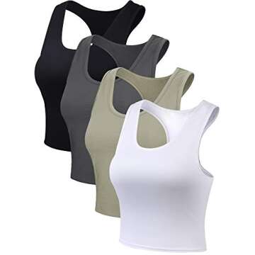 SATINIOR 4 Pieces Basic Crop Tank Tops Sleeveless Racerback Sport Cotton Tank Tops for Women (Black, Charcoal Gray, Olive Green, White,Small)