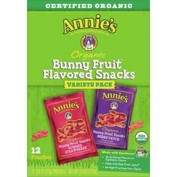 Annie's Homegrown Organic Bunny Fruit Snacks – Variety Pack with 12 Pouches