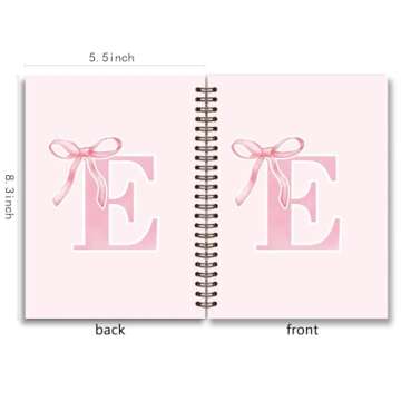 foedor Coquette Trendy Preppy Pink Bow Spiral Notebook,Initial E Journal Personalized Teen Girl Gift...