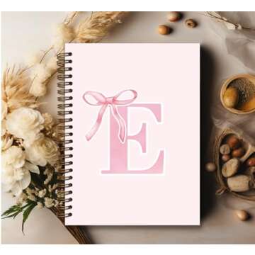foedor Coquette Trendy Preppy Pink Bow Spiral Notebook,Initial E Journal Personalized Teen Girl Gifts,Monogrammed Gifts for Women Teen Girl,College Ruled Hardcover Spiral Notebook 5.5 x 8.3