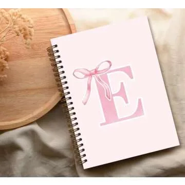 foedor Coquette Trendy Preppy Pink Bow Spiral Notebook,Initial E Journal Personalized Teen Girl Gifts,Monogrammed Gifts for Women Teen Girl,College Ruled Hardcover Spiral Notebook 5.5 x 8.3