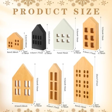 Menkxi 7 Pcs Wooden Houses for Christmas Decor