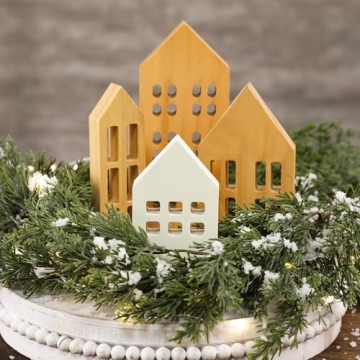 Menkxi 7 Pcs Wooden Houses for Christmas Decor