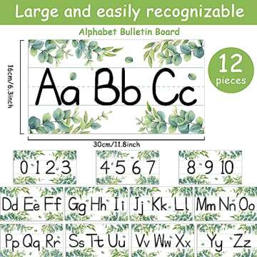 12 Pieces Alphabet Bulletin Board Strips Set Greenery Alphabet Line ABC Alphabet Banner & Number Bor...
