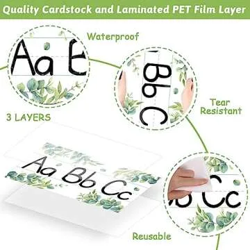 12 Pieces Alphabet Bulletin Board Strips Set Greenery Alphabet Line ABC Alphabet Banner & Number Border Posters for Preschool Kindergarten Classroom Bedroom Playroom (Eucalyptus)