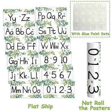12 Pieces Alphabet Bulletin Board Strips Set Greenery Alphabet Line ABC Alphabet Banner & Number Border Posters for Preschool Kindergarten Classroom Bedroom Playroom (Eucalyptus)