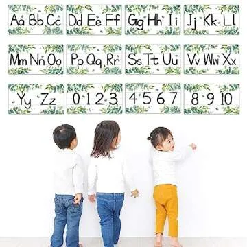 12 Pieces Alphabet Bulletin Board Strips Set Greenery Alphabet Line ABC Alphabet Banner & Number Border Posters for Preschool Kindergarten Classroom Bedroom Playroom (Eucalyptus)