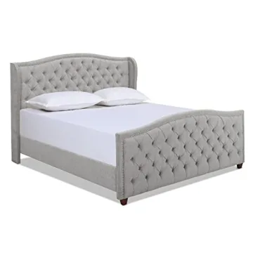 Jennifer Taylor Home Marcella Upholstered Shelter Headboard Bed Set - Luxurious King Size Silver Gre...