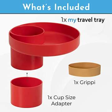 My Travel Tray Round, USA Made. Easily Convert Your existing Cup Holder to a Tray and Cup Holder for use in a Car Seat, Booster, Stroller, Golf Cart and Anywhere You Have a Cup Holder! Red
