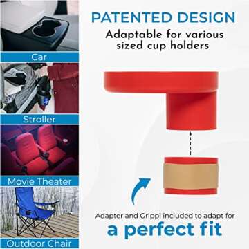 My Travel Tray Round, USA Made. Easily Convert Your existing Cup Holder to a Tray and Cup Holder for use in a Car Seat, Booster, Stroller, Golf Cart and Anywhere You Have a Cup Holder! Red