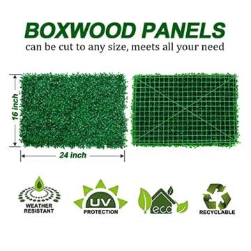 Boxwood Hedge Wall Panels 12 PCS, 24" x 16" Grass Wall Panels, Faux Greenery Wall Boxwood Backdrop f...