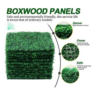 Boxwood Hedge Wall Panels 12 PCS, 24" x 16" Grass Wall Panels, Faux Greenery Wall Boxwood Backdrop for UV Protected Privacy Hedge Screen, Artificial Green Wall Decor for Outdoor, Indoor, Fence, Garden