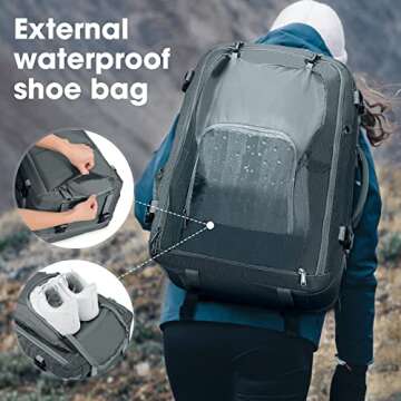 Maelstrom 40-50L Laptop Backpack, Grey, Unisex, 17.3 Inch TSA Flight Approved, Expandable Large Capacity, Waterproof and Durable, Ergonomic Design, Adjustable Strap