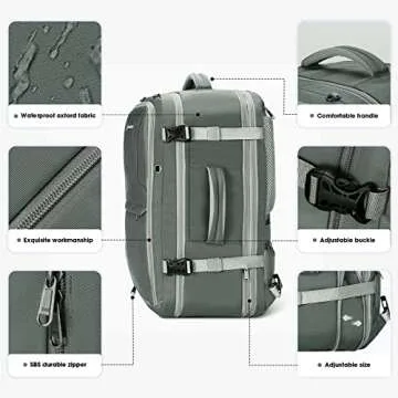 Maelstrom 40-50L Laptop Backpack, Grey, Unisex, 17.3 Inch TSA Flight Approved, Expandable Large Capacity, Waterproof and Durable, Ergonomic Design, Adjustable Strap