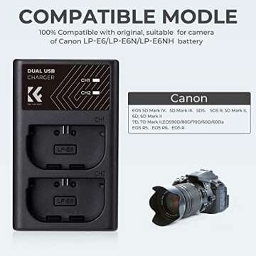 K&F Concept LP-E6/LP-E6N/LP-E6NH Battery Charger, Dual Slot Type-C/Micro USB Charger for Canon EOS R5, R6, R, EOS 5D Mark IV, 5D Mark III, 5DS, 5DS R, 5D Mark II, 6D Camera