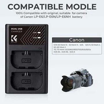 K&F Concept LP-E6/LP-E6N/LP-E6NH Battery Charger, Dual Slot Type-C/Micro USB Charger for Canon EOS R5, R6, R, EOS 5D Mark IV, 5D Mark III, 5DS, 5DS R, 5D Mark II, 6D Camera