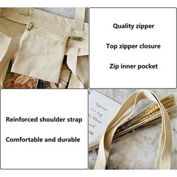 HaoHakka Canvas Tote Bag Aesthetic Vintage, Cute Graphic Trendy Tote Bags with Zipper Pockets Christ...