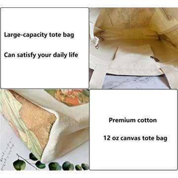 HaoHakka Canvas Tote Bag Aesthetic Vintage, Cute Graphic Trendy Tote Bags with Zipper Pockets Christmas Gifts for Women(Alphonse Maria Mucha)