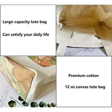 HaoHakka Canvas Tote Bag Aesthetic Vintage, Cute Graphic Trendy Tote Bags with Zipper Pockets Christmas Gifts for Women(Alphonse Maria Mucha)