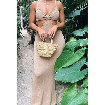 LouVasabuce Sexy Women’s Khaki Bodycon Maxi Dress