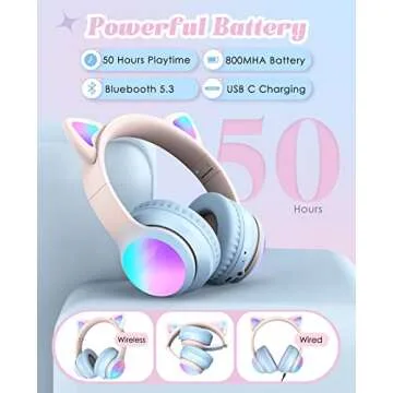 Colorful Cat Ear Bluetooth Headphones for Kids