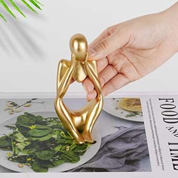 Ozzptuu Abstract Sculpture The Thinker Statue Resin Statues for Home Decor Modern Home Office Desktop Shelf Bookshelf Decor Set of 3 (Small-Gold)