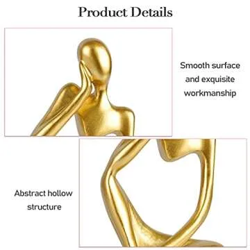 Ozzptuu Abstract Sculpture The Thinker Statue Resin Statues for Home Decor Modern Home Office Desktop Shelf Bookshelf Decor Set of 3 (Small-Gold)