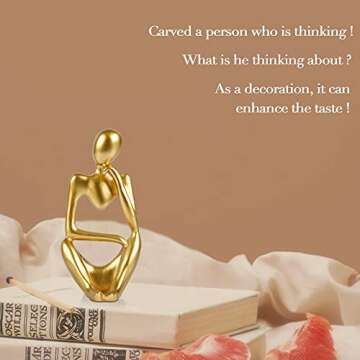 Ozzptuu Abstract Sculpture The Thinker Statue Resin Statues for Home Decor Modern Home Office Desktop Shelf Bookshelf Decor Set of 3 (Small-Gold)