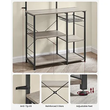 VASAGLE Baker's Rack Kitchen Storage with Shelves Hooks