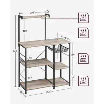 VASAGLE Baker's Rack Kitchen Storage with Shelves Hooks