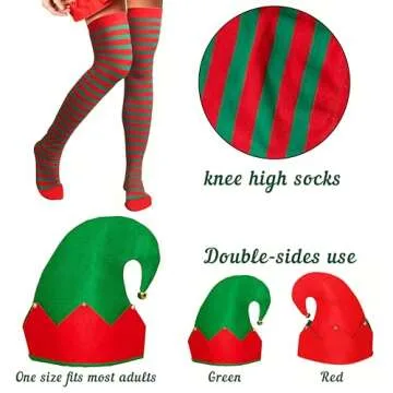 Eternity sky Elf Hat Shoes Covers Socks Felt Set Adults Christmas Costume with Jingle Bells - Xmas Party Gifts Accessories