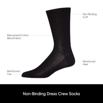 Calvin Klein Men's Dress Crew Socks - 6 Pack Soft Cushioned Non-Binding Cotton Work Dress Socks for Men (Sizes: 7-12), Size 7-12, Black