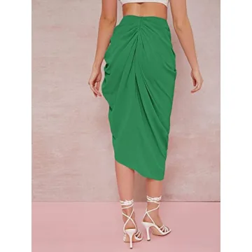 Stylish WDIRARA High Waist Ruched Bodycon Midi Skirt