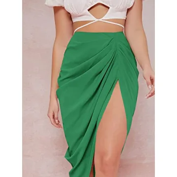 Stylish WDIRARA High Waist Ruched Bodycon Midi Skirt
