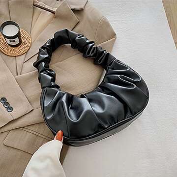 RARITYUS Women Vintage Hobo Handbag Fashion Pleated Purse Shoulder Bag Underarm Small Tote