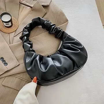 RARITYUS Women Vintage Hobo Handbag Fashion Pleated Purse Shoulder Bag Underarm Small Tote