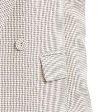 TRNY Women's Houndstooth Blazer Oversized Double-Breasted Suit Blazer Jacket Long Sleeve Casual Boyfriend Style Work Office Blazer with Pockets Mini Beige Houndstooth