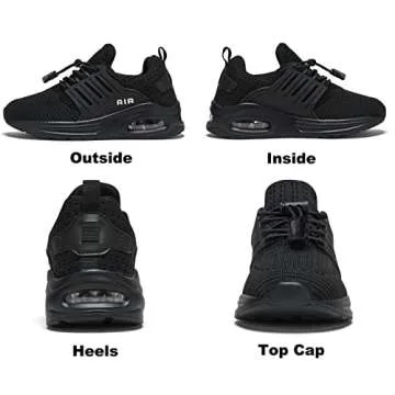 Ugmikdo Girls Shoes Kids Sneakers Boys Tennis Shoes for Running Athletic Walking Gym Sports Lightweight Breathable Slip-on A All Black, Size 1 Little Kid